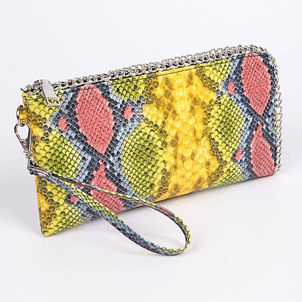 Shine Sneak Print With Chain Zipper Clutch