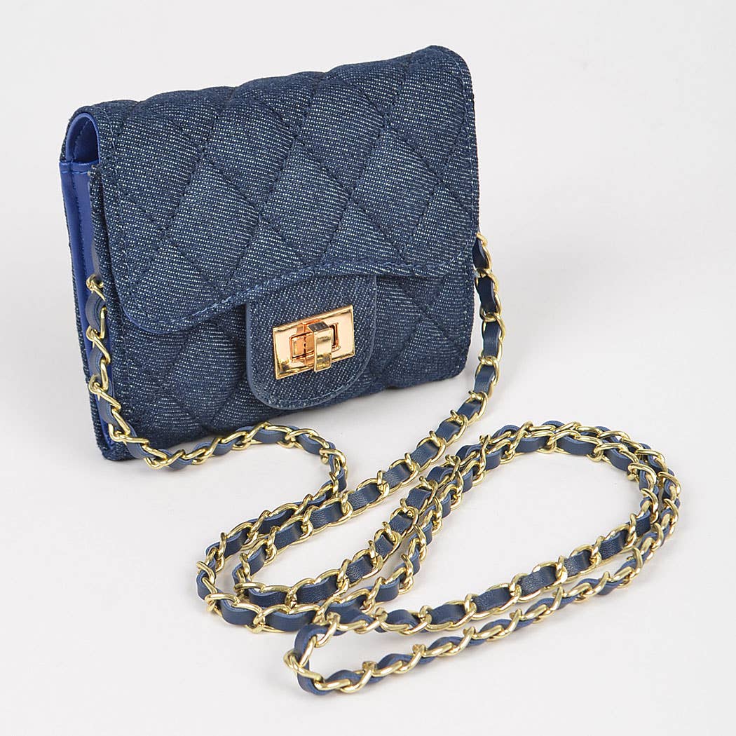 Quilted Denim Crossbody Small Wallet