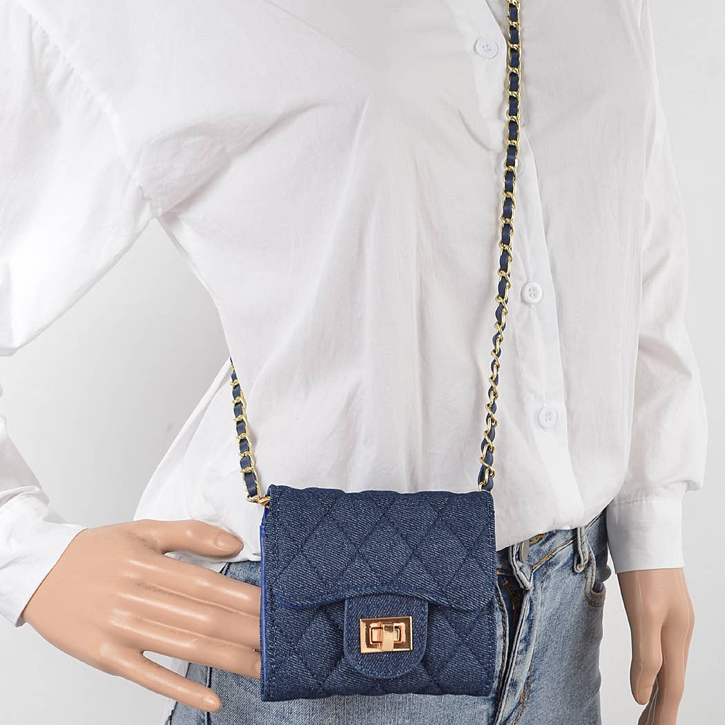 Quilted Denim Crossbody Small Wallet