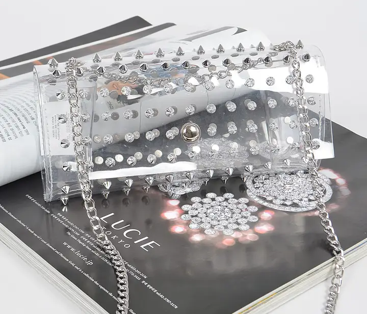 Spike studded clear clutch