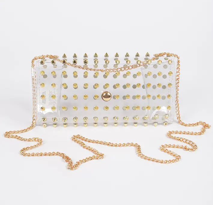 Spike studded clear clutch