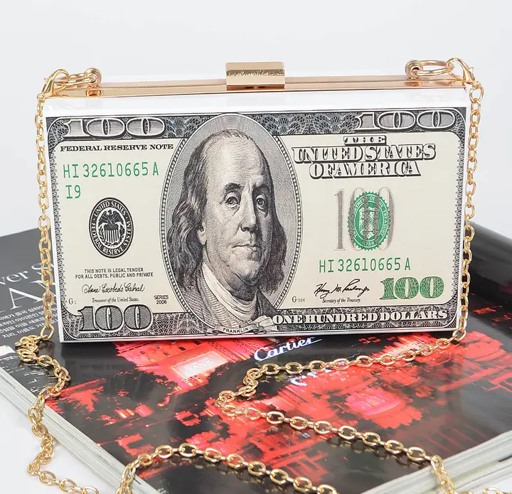 money printed clutch