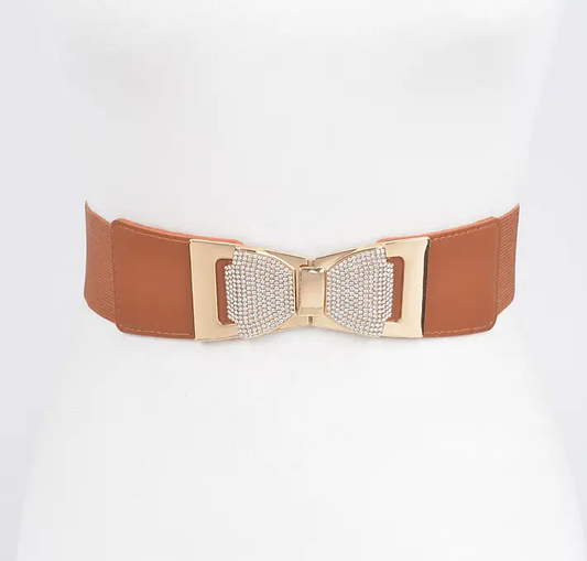 Rhinestone ribbon buckle belt