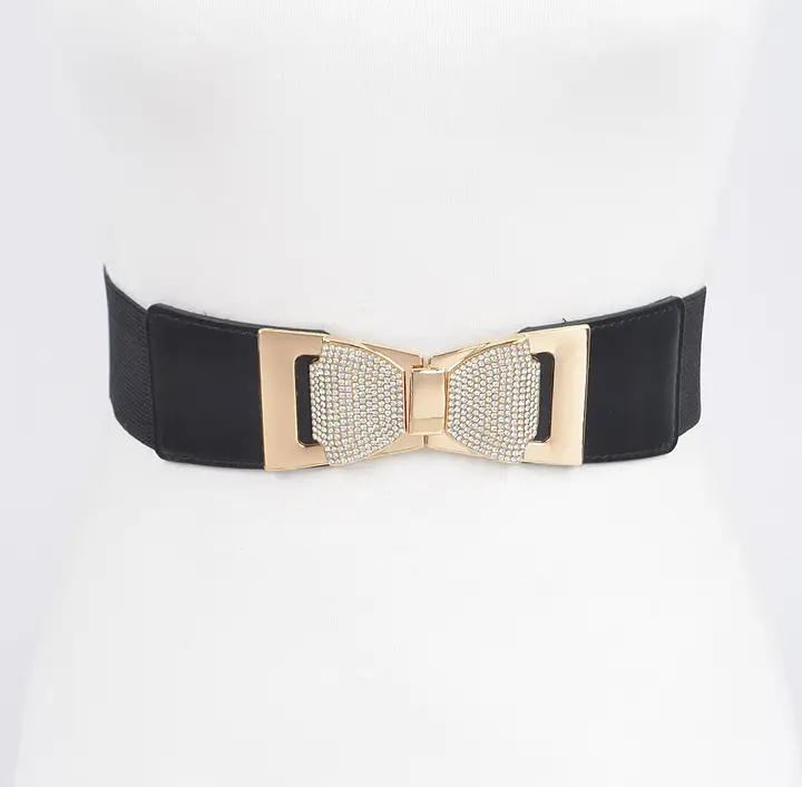 Rhinestone ribbon buckle belt