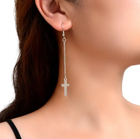 Long tassel cross charm earrings