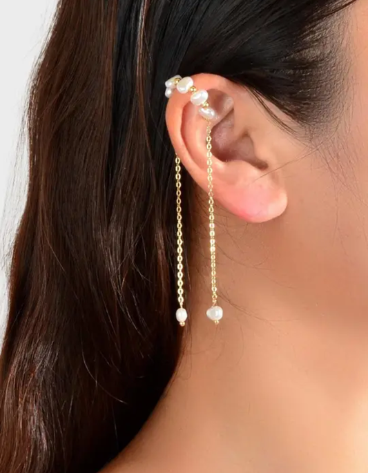 1pc pearl long gold chain ear cuff