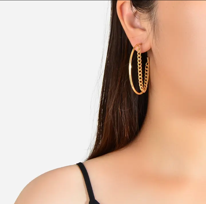 Gold chain hoop earrings