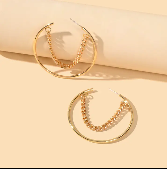 Gold chain hoop earrings