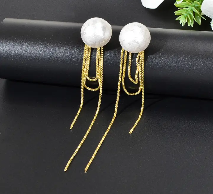 Gold chain tassel stud earrings