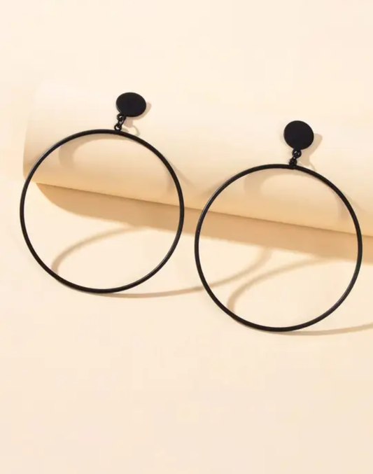 Black big circle drop dangle earrings