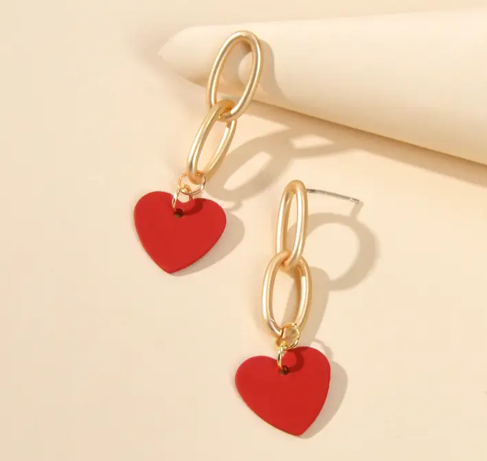 Heart long dangle earrings