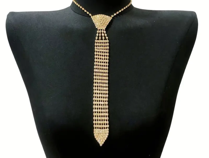 Faux diamond neck tie necklace