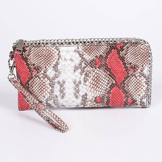 Shine Sneak Print With Chain Zipper Clutch