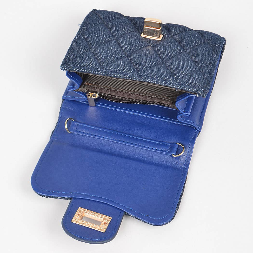 Quilted Denim Crossbody Small Wallet